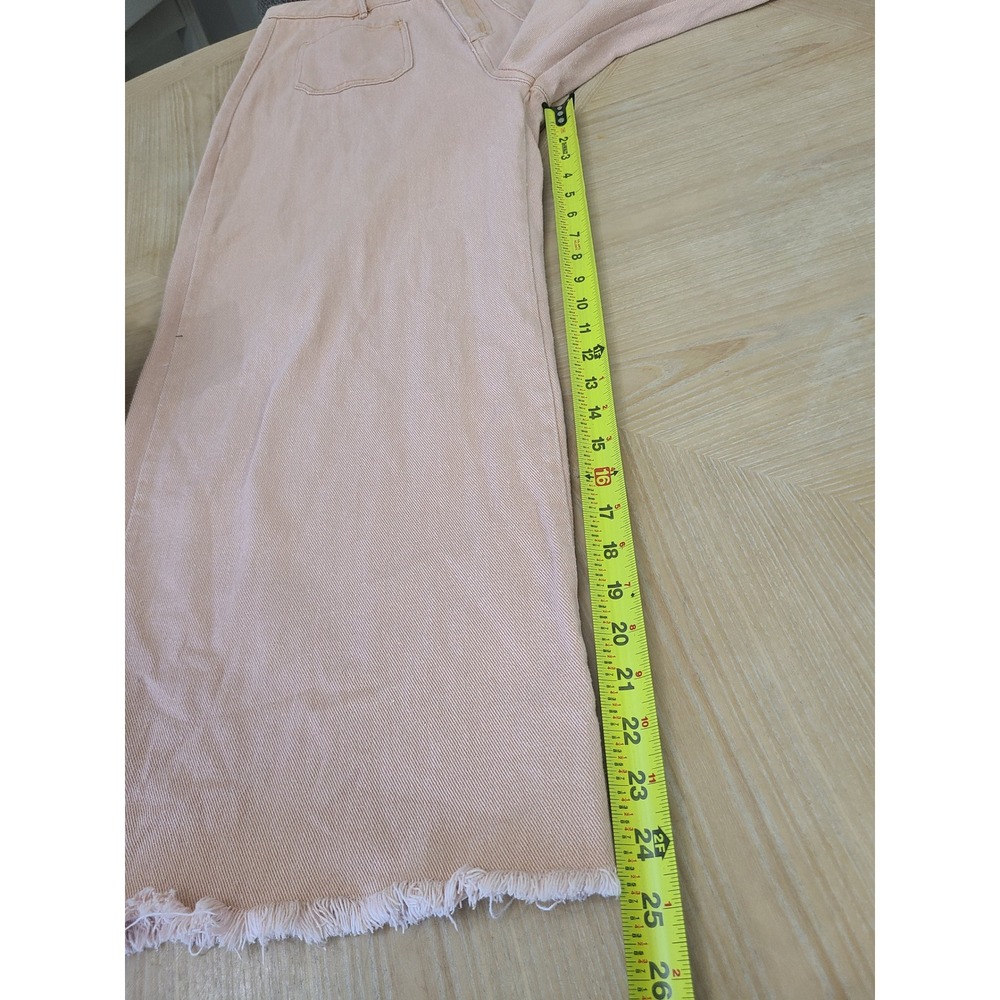 Umgee Wide Leg Pants Women Large Peach Pink Raw Hem High Rise Denim - Picture 8 of 11